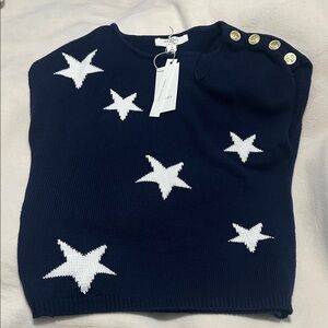 Navy Blue Star Sweater with Gold Button Accents
